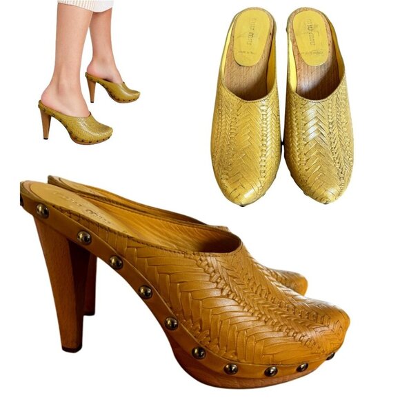 AUTHENTIC MIU MIU PRADA WOVEN LEATHER STUDDED PLATFORM CLOGS SZ. US 8/38.5 - Picture 1 of 5